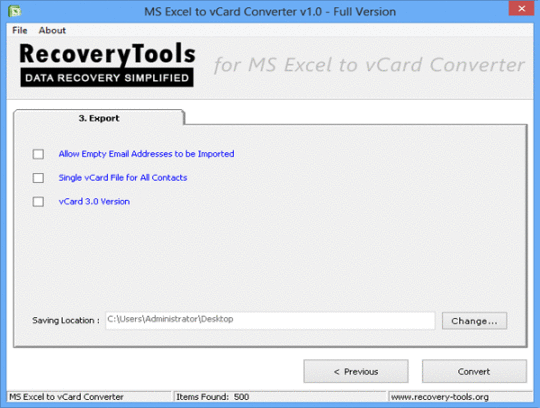 RecoveryTools for MS Excel to vCard