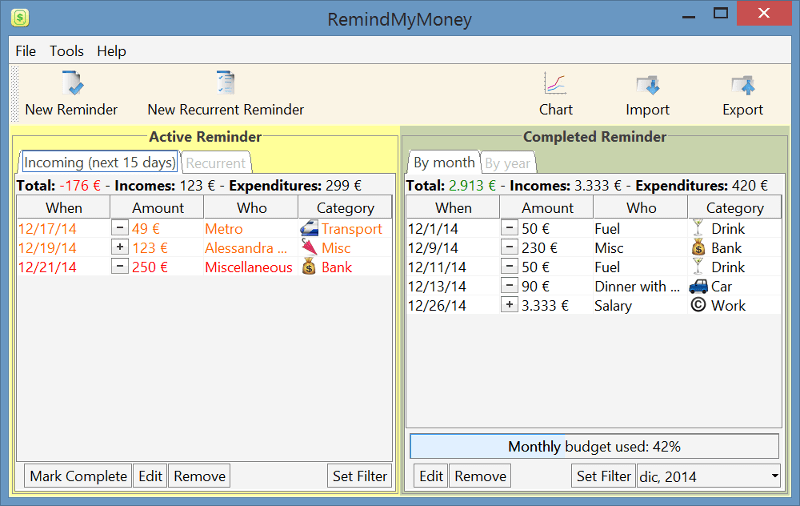 RemindMyMoney for Windows 32