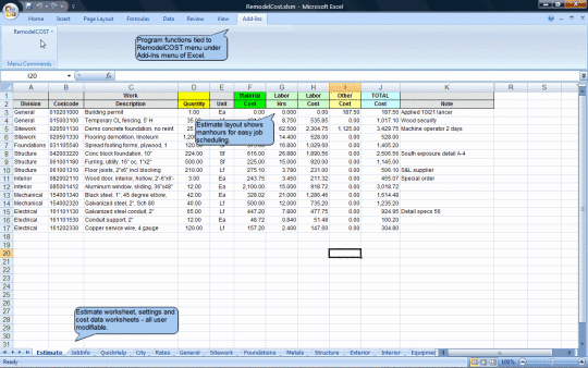 RemodelCost Estimator for Excel