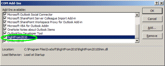 RightFrom for Microsoft Outlook 2010