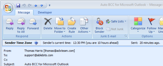 Sender's Time Zone for Microsoft Outlook