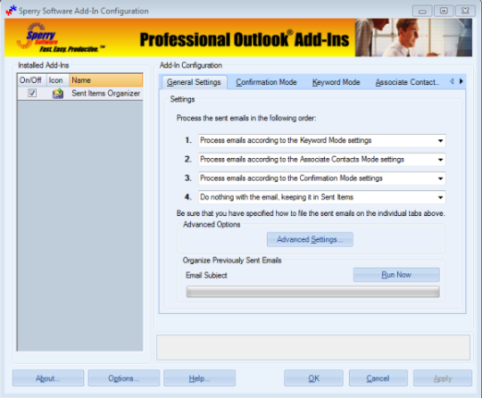 Sent Items Organizer for Outlook 2007/Outlook 2010 (32-bit)