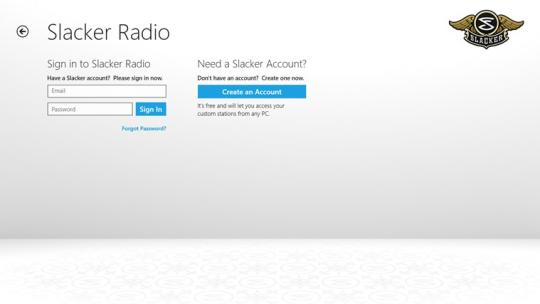 Slacker Radio for Windows 8