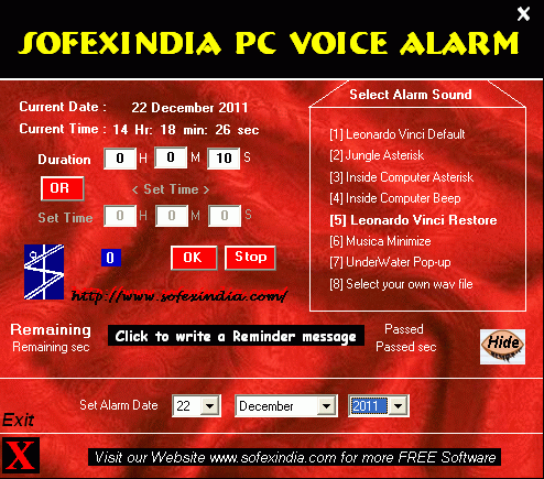 SofexIndia PC Voice Alarm