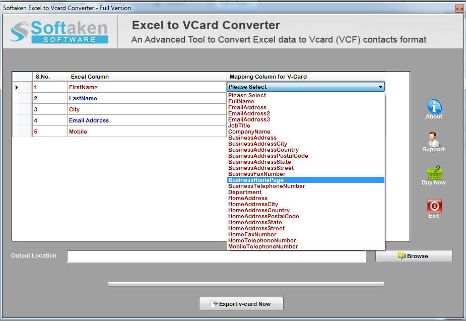 Softaken Excel to VCard Converter