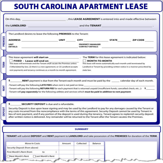 South Carolina Apartment Lease