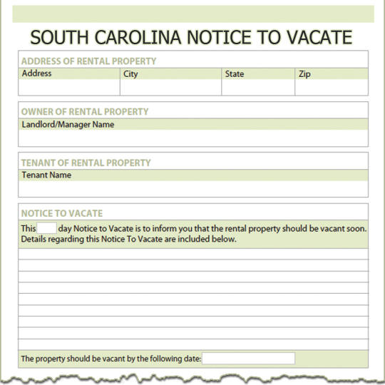 South Carolina Notice To Vacate