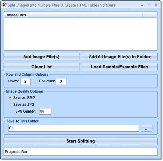 Split Images Into Multiple Files & Create HTML Tables Software