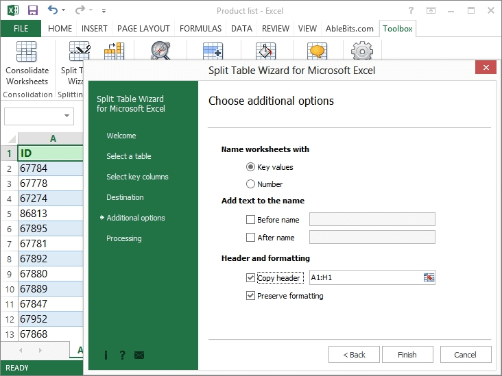 Split Table Wizard for Microsoft Excel