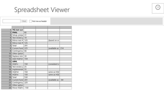 Spreadsheet Viewer for Windows 8
