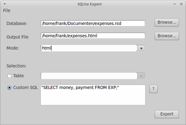 SQLite Export