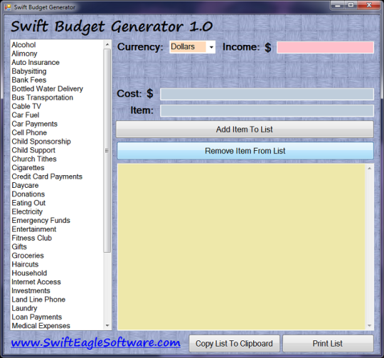 Swift Budget Generator