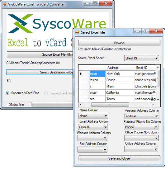 SyscoWare Excel To vCard