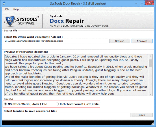 SysTools Docx Repair
