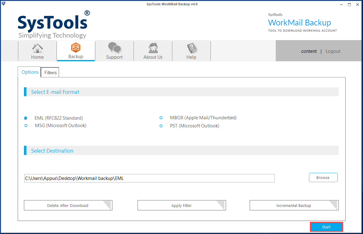 SysTools WorkMail Backup