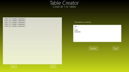 Table Creator for Windows 8