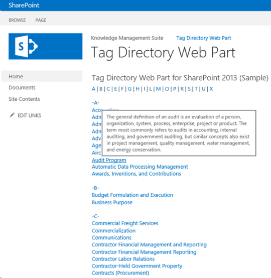 Tag Directory Web Part for Microsoft SharePoint Server