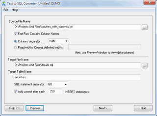 Text to SQL file converter