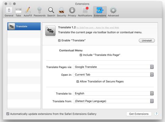 Translate Safari Extension