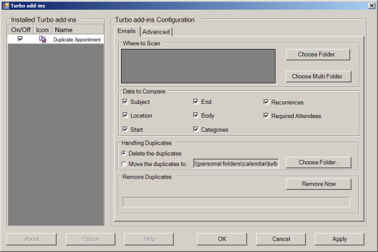 Turbo Add-in For Outlook Duplicate Appointment Remover