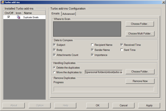 Turbo Add-in for Outlook Duplicate Email Remover