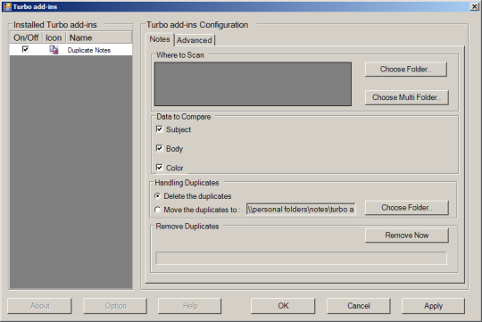 Turbo Add-in For Outlook Duplicate Note Remover
