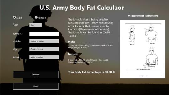 U.S Army Body Fat Calculator for Windows 8