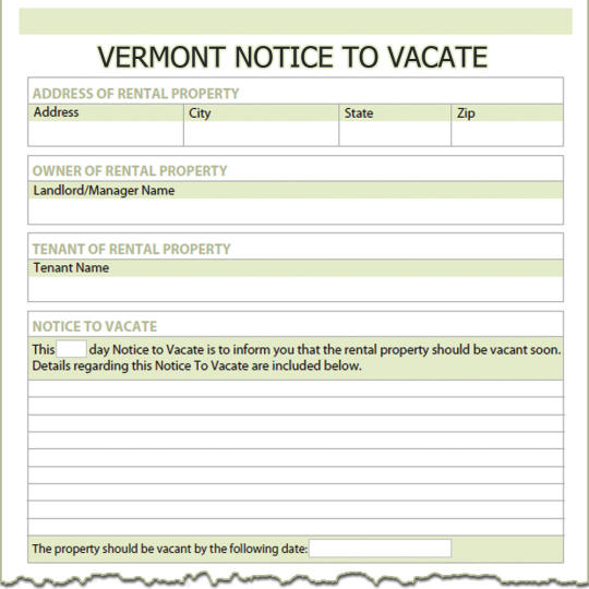 Vermont Notice To Vacate