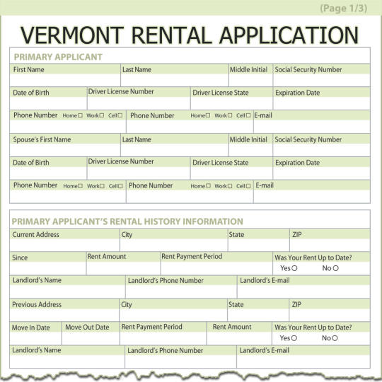 Vermont Rental Application