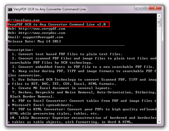 VeryPDF OCR to Any Converter Command Line