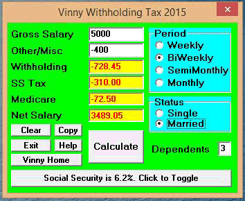Vinny Federal Payroll Tax Calculator 2015