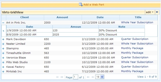 Virto Ajax Data View for Sharepoint 2007