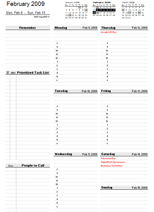 Weekly Planner for Excel