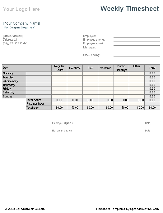 Weekly Time Sheet Template