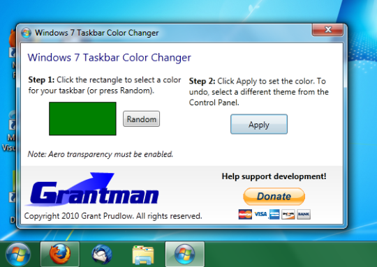 Windows 7 Taskbar Color Changer