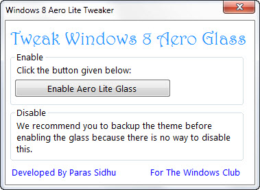 Windows 8 Aero Lite Tweaker