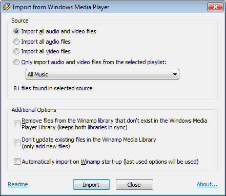 Windows Media Player Import for Winamp