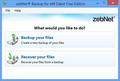 zebNet Backup for eM Client Free Edition