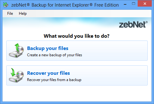 zebNet Backup for Internet Explorer Free Edition