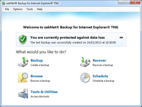zebNet Backup for Internet Explorer TNG