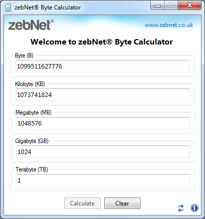 ZebNet Byte Calculator