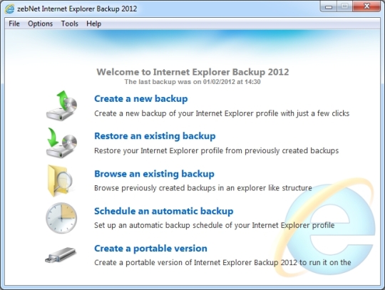 zebNet Internet Explorer Backup 2012