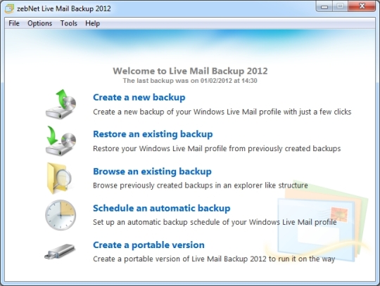 ZebNet Live Mail Backup 2012