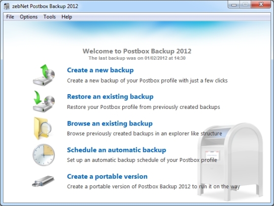 ZebNet Postbox Backup 2012